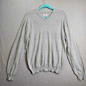 Podunk‎ i-fe Apparel Inc. Mens V-Neck Striped Gray Sweater